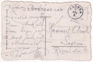 1917 Csorna, Szent István tér, Párisi Nagy áruház, Kokas Jenő vas és fűszer áruháza, Pollák Géza üzl...