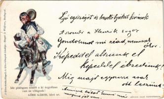 1900 Göre Gábor bíró úr. Göre levelezőlapok és Göre könyvek kiadója Singer és Wolfner / Hungarian humorous folklore greeting card (EM)