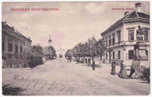 1904 Keszthely, Festetits utca és kastély bejárata, gyógyszertár. Vasvári József kiadása