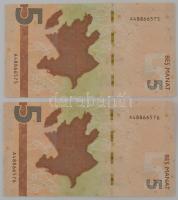 Azerbajdzsán 2022. 5M (2x) sorszámkövetők "A48866575 - A48866576" T:UNC 
Azerbaijan 2022....