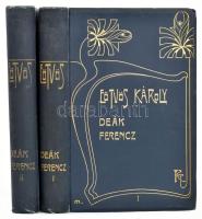 Eötvös Károly: Deák Ferencz és családja. I-II. köt. Eötvös Károly Munkái XIII-XIV. Bp., [1905], Révai. Kiadói aranyozott, dombornyomott, szecessziós egészvászon-kötés, Gottermayer-kötés, festett lapélekkel, a borítón minimális kopással, tulajdonosi névbejegyzéssel (Haranghy Lászlóné).