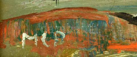 MCP jelzéssel: Táj alakokkal. Olaj, farost. Fakeretben, 20x40 cm