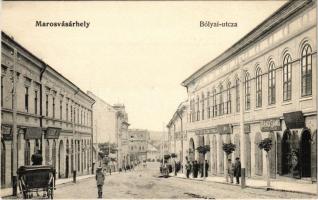 Marosvásárhely, Targu Mures; Bólyai utca, König Károly, Váradi Samu, Hegedűs Ferenc, Riemer Jakab, Schmidt M. üzlete, Benkő László kollégiumi nyomdája / shops, street view