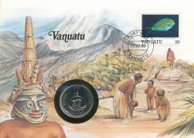 Vanuatu 1983. 20v Cu-Ni felbélyegzett borítékban, bélyegzéssel, német nyelvű tájékoztatóval T:AU Vanuatu 1983. 20 Vatu Cu-Ni in envelope with stamp, cancellation and a prospectus in german C:AU