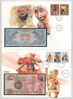 Vegyes 7db-os bankjegyes boríték tétel, mind különféle, közte: Bhután, Ghána, Zambia, Vietnam, Argentína, Uganda, India T:UNC