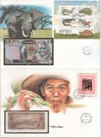 Vegyes 7db-os bankjegyes boríték tétel, mind különféle, közte: Bhután, Ghána, Zambia, Vietnam, Argen...