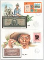 Vegyes 7db-os bankjegyes boríték tétel, mind különféle, közte: Kuba, Vietnam, Argentína, Uganda, Ecuador, Mexikó, Zambia T:UNC