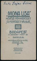 1915 Férfiportré, keményhátú fotó a Mona Lisa budapesti műteremből, 10,5×6,5 cm
