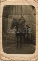 1916 Osztrák-magyar katona lovon / WWI Austro-Hungarian K.u.K. military, soldier with horse. photo + "K.U.K. MARINEFELDPOSTAMT POLA" (fa)