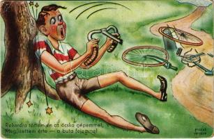 1950 Rekordra törtem én az ócska gépemmel, megfizettem érte a buta fejemmel / bicycle accident, humour s: Kaszás Jámbor (EK)