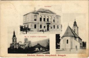 1915 Diósgyőr (Miskolc), városháza, Ágostai evangélikus templom és várrom. Grünvald Ignác kiadása (fl)