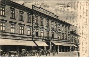 1905 Miskolc, Korona szálloda és kávéház, lovas hintók