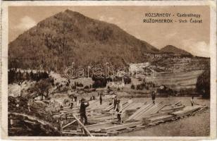 Rózsahegy, Ruzomberok; Csebrathegy, tutajosok készülődnek faúsztatáshoz / Vrch Cebrat / rafters preparing for timber transport + "M. Kir Rokkant Kórház Rózsahegy Katonai Ápolási Ügy Portómentes Militärpflege" (r)