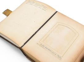 Antik bőrkötésű fényképalbum, XIX. sz. vége, német nyelvű ceruzás és tollas feliratokkal, fotók nélk...