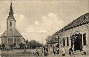 1939 Naszvad, Nasvad, Nesvady; Római katolikus templom és utca, Bata üzlet, bor, sör és pálinka mérés / church, street, shop, liquor store (EK)