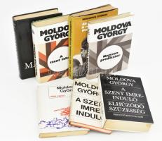 Moldova György 7 műve (6 kötet): A Szent Imre-induló (DEDIKÁLT); Sötét angyal; Negyven prédikátor; Akit a mozdony füstje megcsapott...; A Szent Imre-induló / Elhúzódó szüzesség; A szent tehén. Vegyes, többségében jó állapotban.