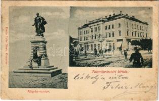 1899 (Vorläufer) Komárom, Komárnó; Klapka szobor, takarékpénztár bérház, könyvnyomda, üzletek. Czike Dénes kiadása / monument, savings bank, printing shop (fl)