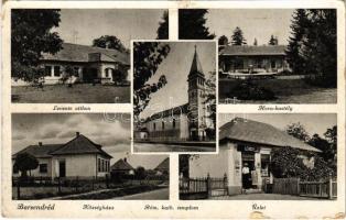 1940 Barsendréd, Ondrejovce; Leventeotthon, Horn kastély, Községháza, Római katolikus templom, Levicky István üzlete és saját kiadása / building of the Hungarian paramilitary youth organization "Levente", castle, town hall, Catholic church, publisher's shop (Rb) + "POSTAÜGYN"