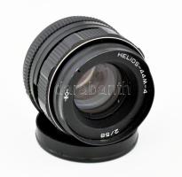 Helios 44M-4 58mm f/2 objektív, sapkával, bőr tokban (a lencsén kis szennyeződés v. kopás)