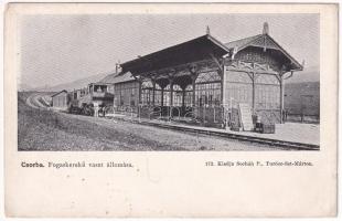 Tátra, Csorba, Strba; Fogaskerekű vasútállomás gőzmozdonnyal, vonat. Sochán P. 172. kiadása / Stanica zubovej zeleznice / cogwheel railway station with locomotive, train (kopott sarkak / worn corners)