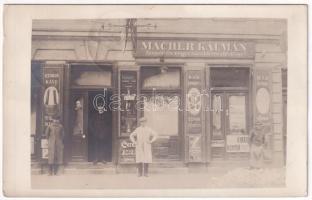 1914 Pozsony, Pressburg, Bratislava; Macher Kálmán fűszer és vegyesárukereskedő üzlete a Duna utca 82. sz. alatt. Tulajdonos levele / shop on Dunajská, owner's letter. photo (fl)