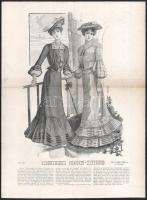 cca 1902-30 össz. 3 db szecessziós és art deco női divatlap (2db kétoldali), litográfia vagy ofszet,...