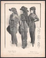 cca 1902-30 össz. 3 db szecessziós és art deco női divatlap (2db kétoldali), litográfia vagy ofszet,...