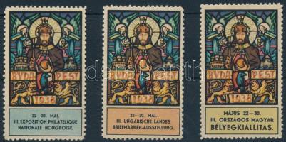1938 Budapest III. Bélyegkiállítás 3 db levélzáró