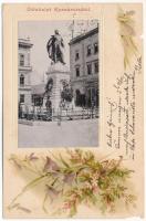 1900 Komárom, Komárnó; Klapka szobor, M. kir. dohány és szivar üzlet. Czike Dénes kiadása / monument, tobacco and cigar shop. Art Nouveau, floral, litho (b)