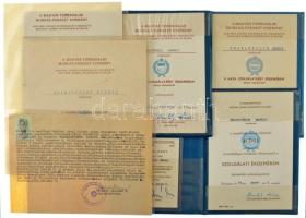 ~1970-1980. 8db vegyes szocialista kitüntetés, jelvény tokokban, adományozói okiratok, közte "A...