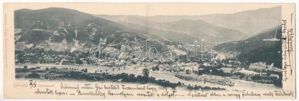 1902 Gorazde, Gorazda; Hermann Wasserstein 2-tiled folding panoramacard + K.u.k. Milit. Post XXII. Gorazda (fl)
