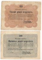 1849. 15kr + 30kr Kossuth bankó T:F,VG Adamo G102, G103