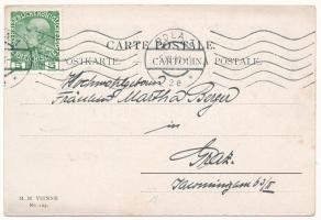 1910 Krampusz urakkal / Krampus with gentlemen. M. M. Vienne No. 129