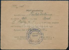 1945 Bp., a debreceni ideiglenes kormányban résztvevő Független Kisgazdapárt tagja részére kiállítot...