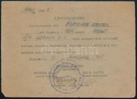 1945 Bp., a debreceni ideiglenes kormányban résztvevő Független Kisgazdapárt tagja részére kiállítot...