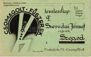 Szeredai József szegedi csomagolt fűszerek reklámlapja / Hungarian spices export advertising card s: Fábián (EK)
