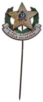 ~1950. Kisipari szövetkezet kiváló dolgozója zománcozott kitüntető jelvény, Rákosi-címerrel (21x20mm) T:XF patina