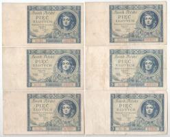 Lengyelország 1930. 5Zl (6db) T:F közte szakadások Poland 1930. 5 Zlotych (6pcs) C:F with tears