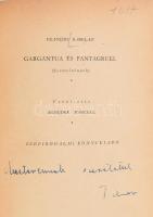 Rabelais, Francois: Gargantua és Pantagruel. 1954. Illusztrátor által dedikált! Félvászon kötés, kis...