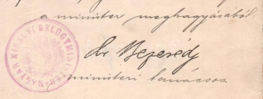 1905 Bp., honosítási okirat, "Magyar Királyi Belügyminister" dombornyomott címeres fejlécc...