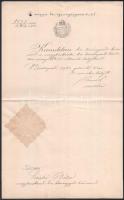 1904 Bp., M. Kir. Igazságügyminiszter által kiállított kirendelő okirat törvényszéki bíró részére, államtitkári aláírással, felzetes szárazpecséttel