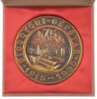 1990. Diósgyőri Gépgyár 75 éves - 1915-1990 egyoldalas bronz plakett eredeti tokban (82mm) T:UNC