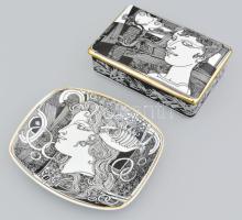 3 db Hollóházi porcelán (tányér, bonbonier, tálka), Szász Endre által tervezett mintával. (Kézzel ar...