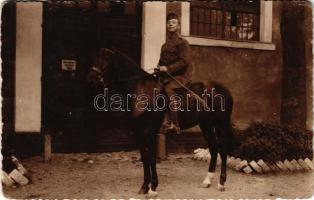 1934 Komárom, Komárno; katona lovon / soldier with horse. Löwy József photo (kis szakadás / small tear)