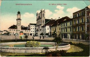 1911 Besztercebánya, Banská Bystrica; IV. Béla király tér, üzletek, városháza. W.L. Bp. 5939. / square, shops, town hall (EB)