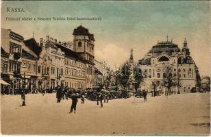 1909 Kassa, Kosice; Fő utca, Nemzeti színház hátsó homlokzata, üzletek. Divald K. Fia fénynyomdája kiadása / main street, theatre, shops (EK)