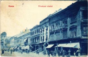 Kassa, Kosice; Fő utca, Jelinek, Strausz D. utódja, Steiner, Breitner Mór üzlete / main street, shops (fl)