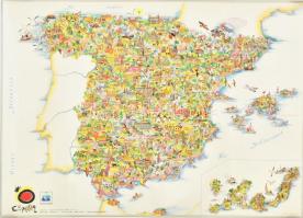 cca 1990 Spanyolország grafikus térkép 60x45 cm Jó állapotban
