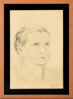 Gyenes Gitta jelzéssel: Női arckép. Ceruza, papír. Üvegezett fakeretben. 40,5x27,5 cm.