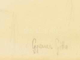 Gyenes Gitta jelzéssel: Női arckép. Ceruza, papír. Üvegezett fakeretben. 40,5x27,5 cm